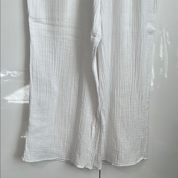 ASOS Curve NWOT White Cotton Crinkle Wide Leg Pants Elastic Waist, Size 12 - Picture 4 of 10